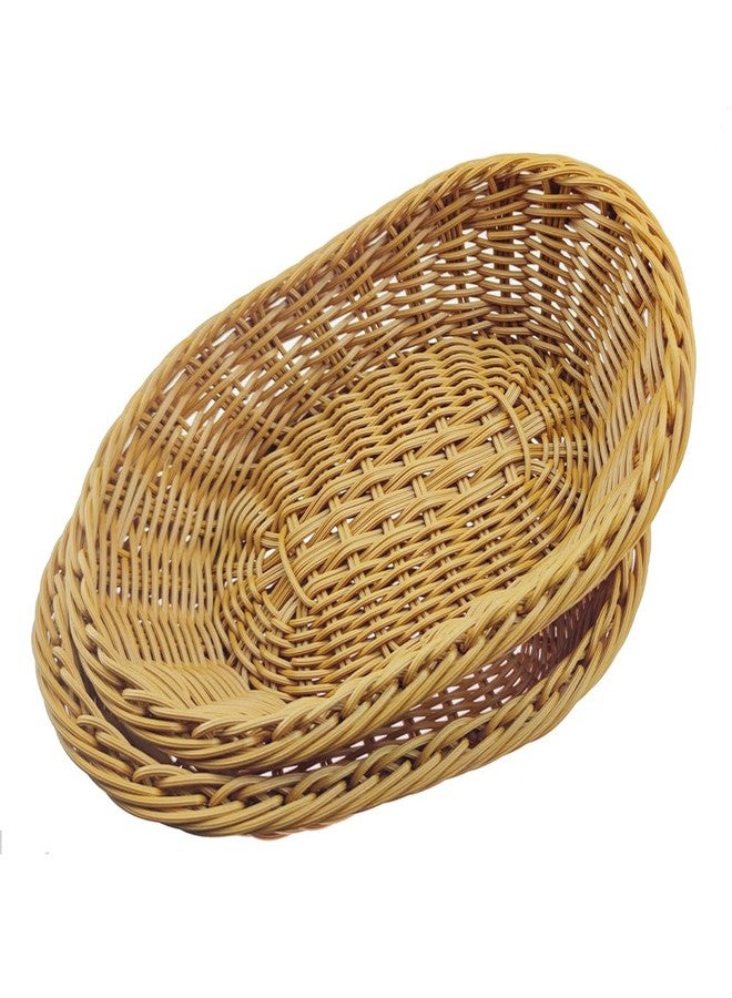 ANRUIDE 2 Pack Polyester Wicker Bread Basket Imitation Rattan Braid Basket Woven Table Food Fruit Vegetable Service Basket for Restaurant Service Display Home Outdoor Dining Room - Image 3